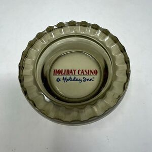 Vtg Holiday Inn Casino Las Vegas Ashtray Souvenir Smoky Gray Glass Round Adverti
